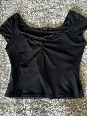 Vibe Sportswear Black Lace-Trim Short Sleeve Top